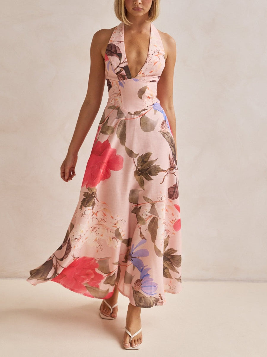 Plunging V-Neckline Maxi Dress