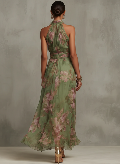 Christabel | Floral Halter Neck Chiffon Maxi Dress