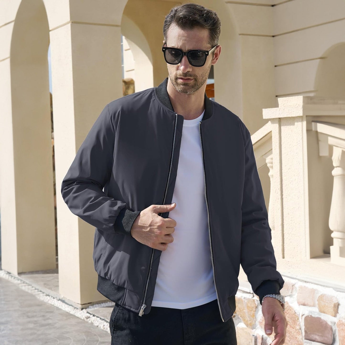 Men's Winter Bomber Jacket, Quilted & Windproof Zip-Up Coat