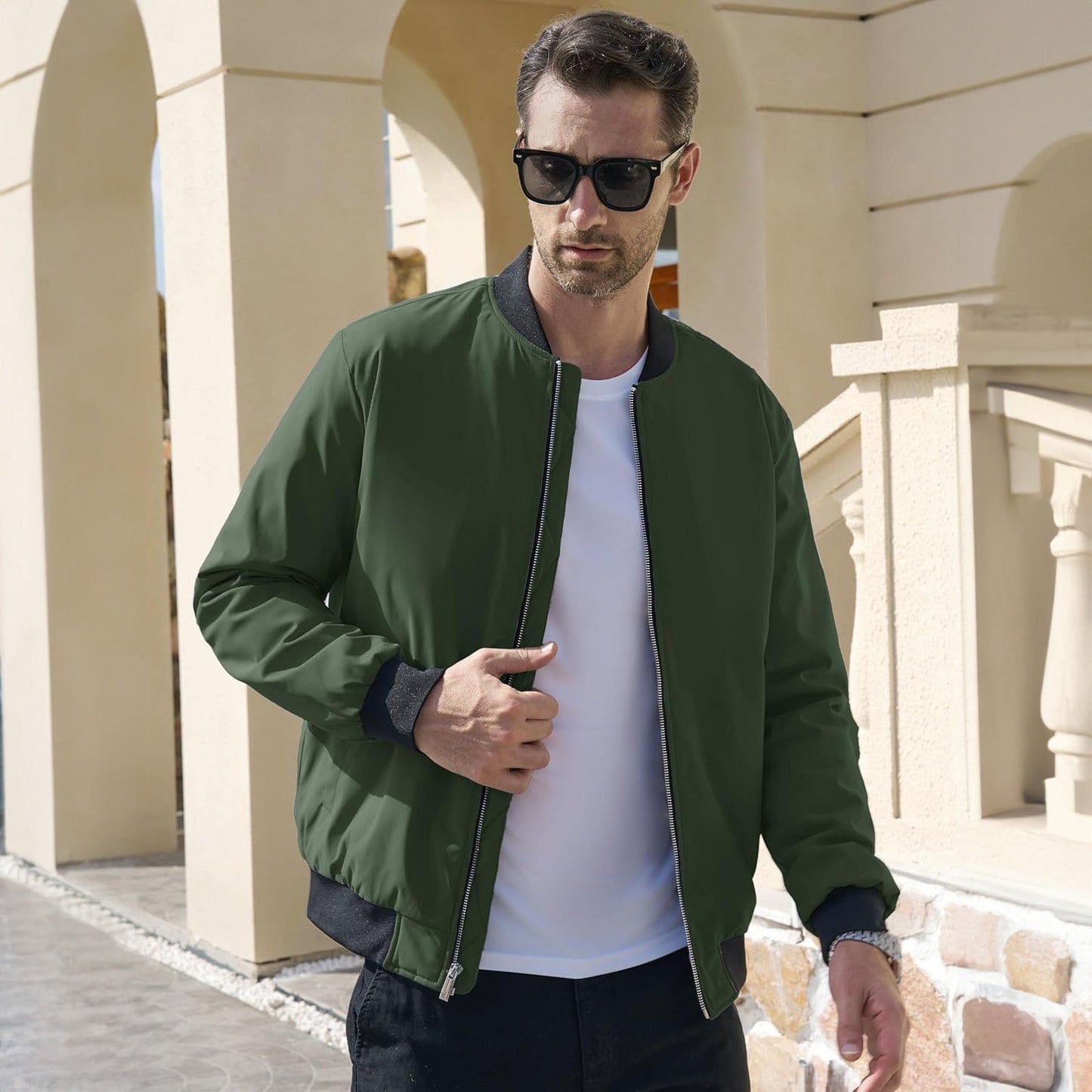 Men's Winter Bomber Jacket, Quilted & Windproof Zip-Up Coat