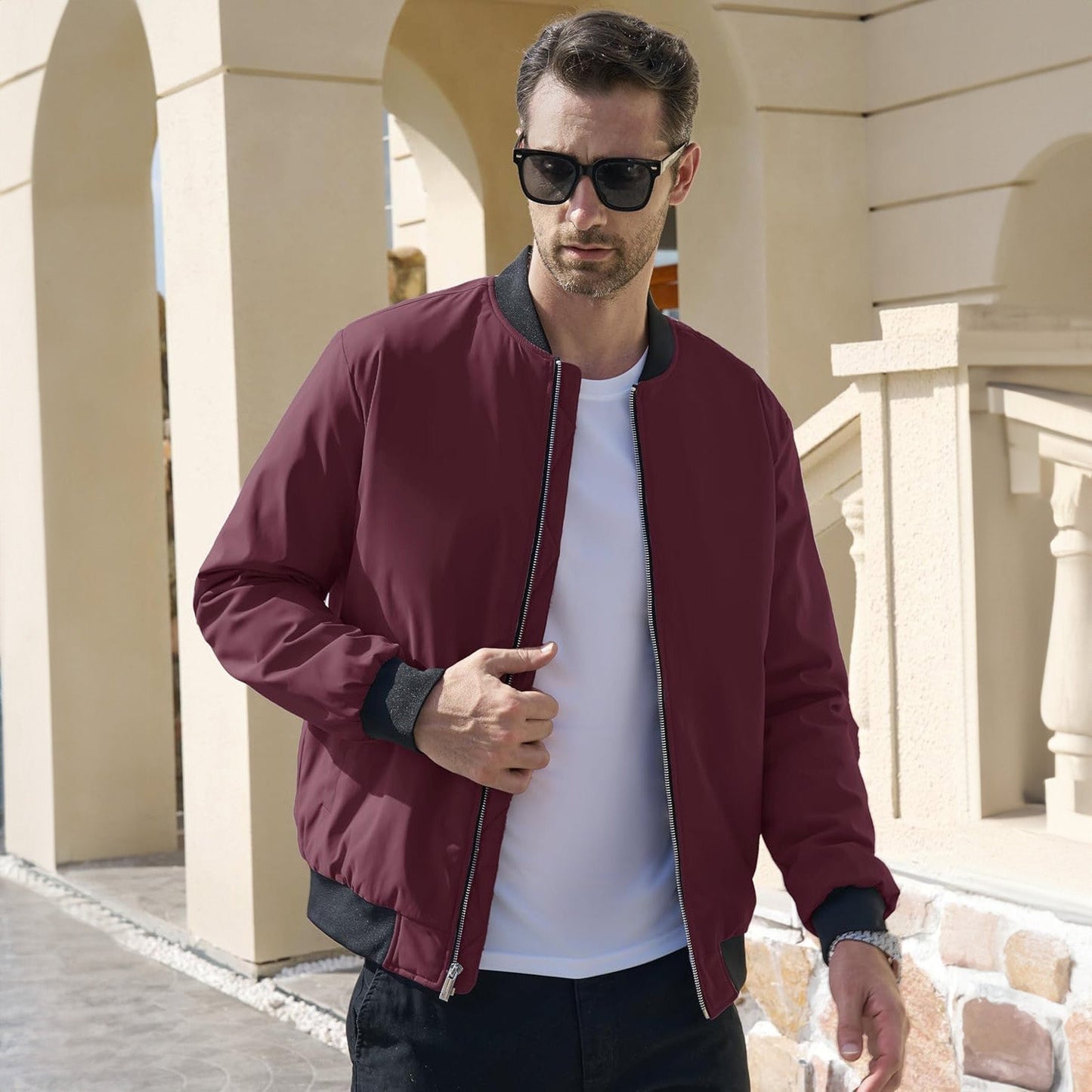 Men's Winter Bomber Jacket, Quilted & Windproof Zip-Up Coat