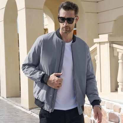 Men's Winter Bomber Jacket, Quilted & Windproof Zip-Up Coat