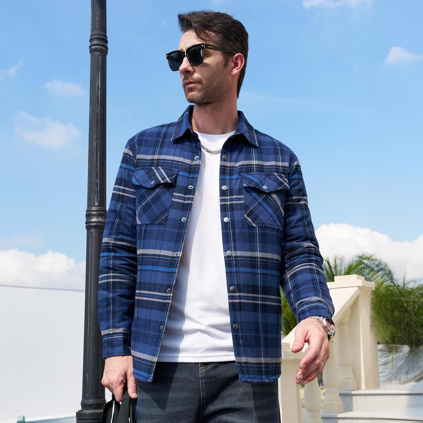 Men's Quilted Flannel Jacket - Warm Winter Padded Shirt
